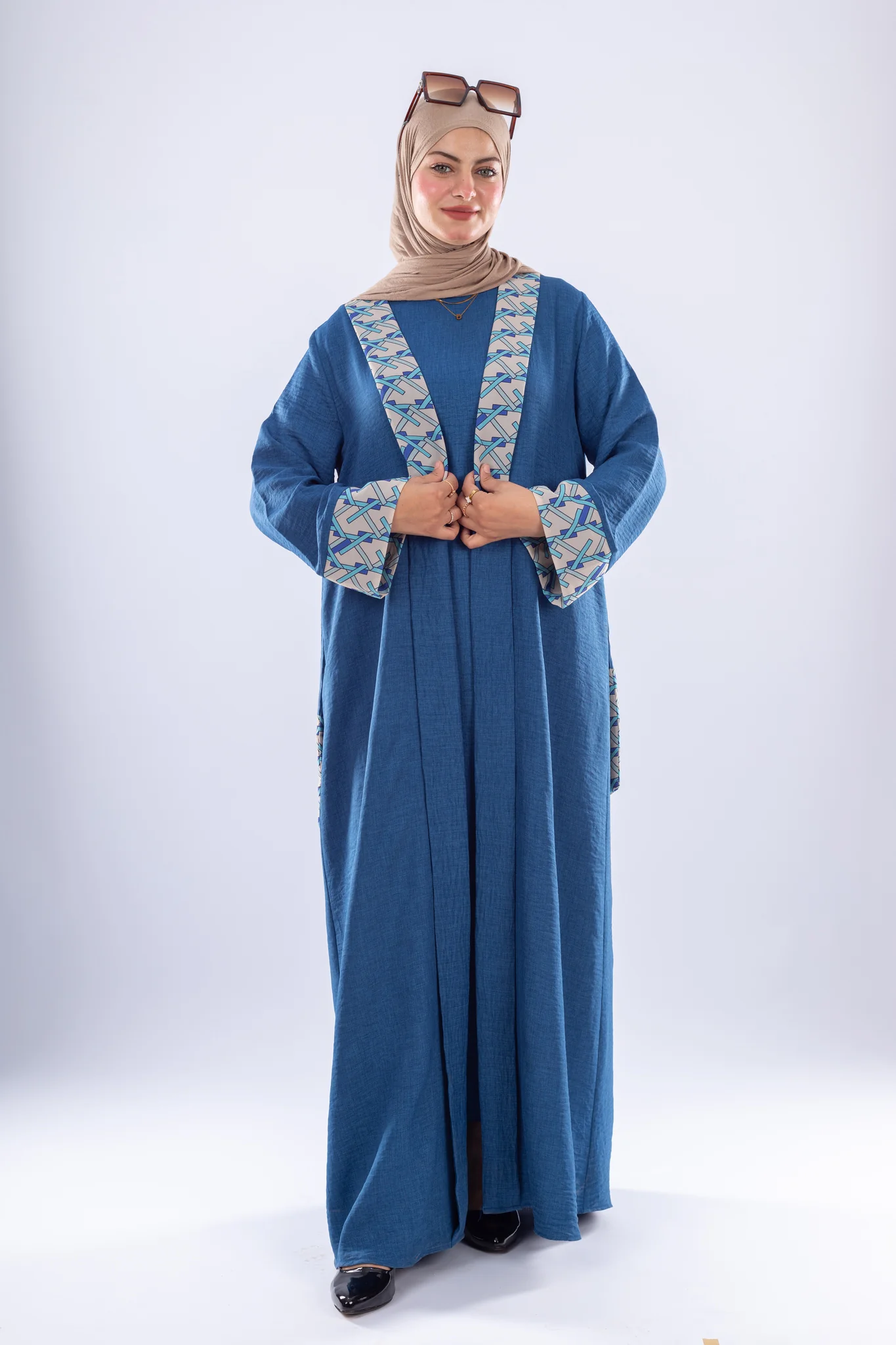 Elegant Denim Abaya with Floral Embroidery Elegant Denim Abaya with Floral Embroidery - Image 1